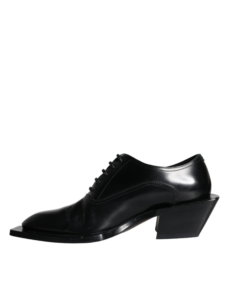 Dolce & Gabbana Black Calfskin Leather Derby Dress Men Men's Shoes (Pre-Owned)