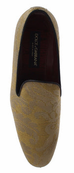 Dolce & Gabbana Yellow Gold Silk Baroque Loafers Men's Shoes