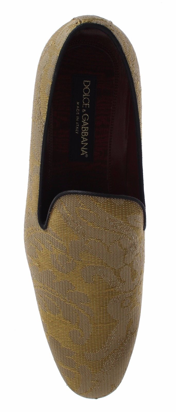 Dolce & Gabbana Yellow Gold Silk Baroque Loafers Men's Shoes