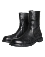 Dolce & Gabbana Black Horse Leather Mid Calf Boots Men Men's Shoes (Pre-Owned)