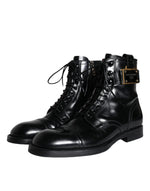 Dolce & Gabbana Black Logo Lace Up Mid Calf Men Boots Men's Shoes (Pre-Owned)