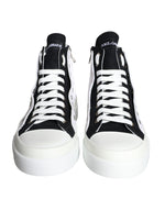 Dolce & Gabbana White Black Cotton Logo High Top Sneaker Men's Shoes (Pre-Owned)