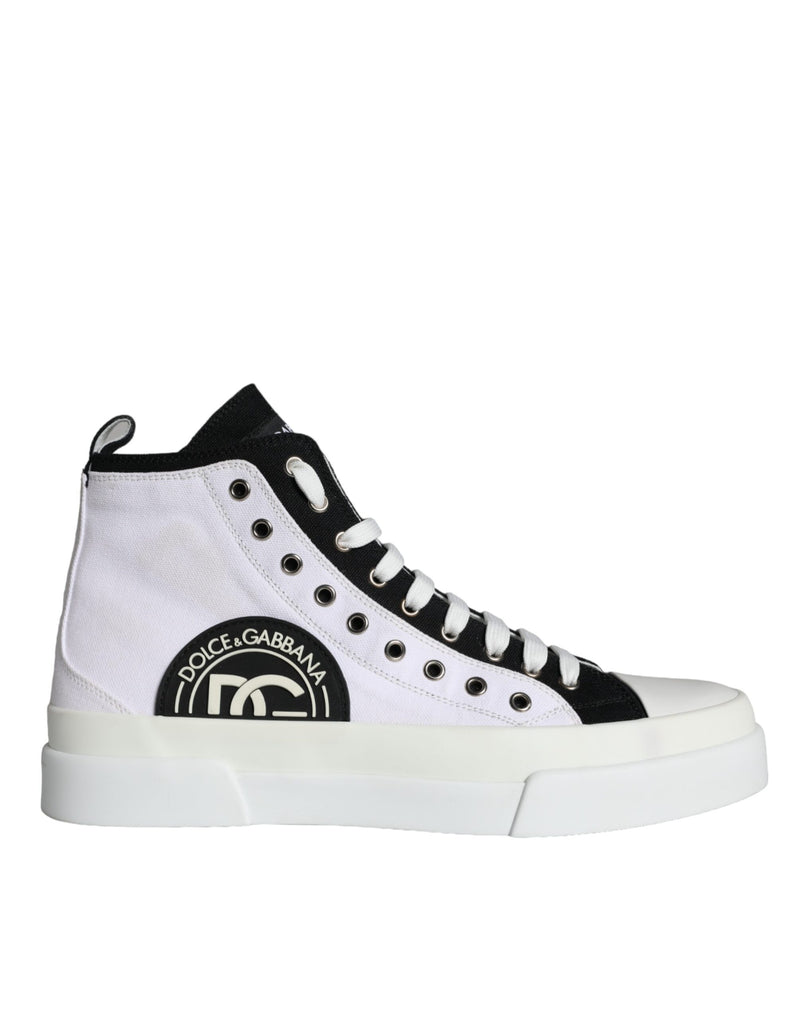 Dolce & Gabbana White Black Cotton Logo High Top Sneaker Men's Shoes (Pre-Owned)