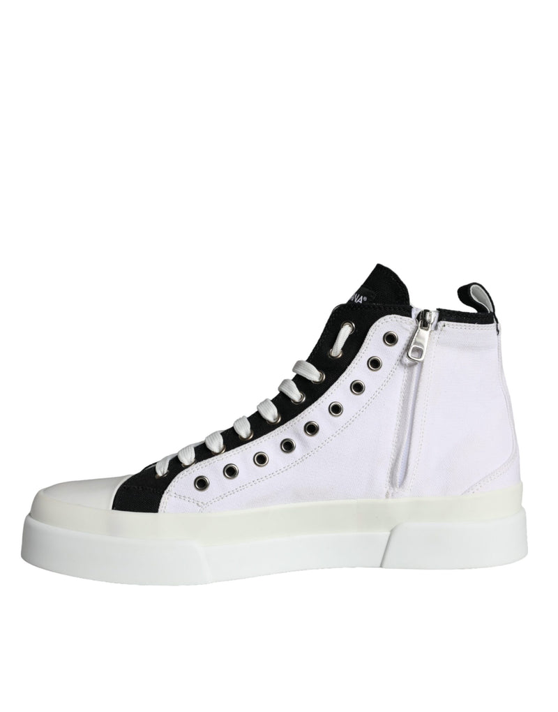 Dolce & Gabbana White Black Cotton Logo High Top Sneaker Men's Shoes (Pre-Owned)