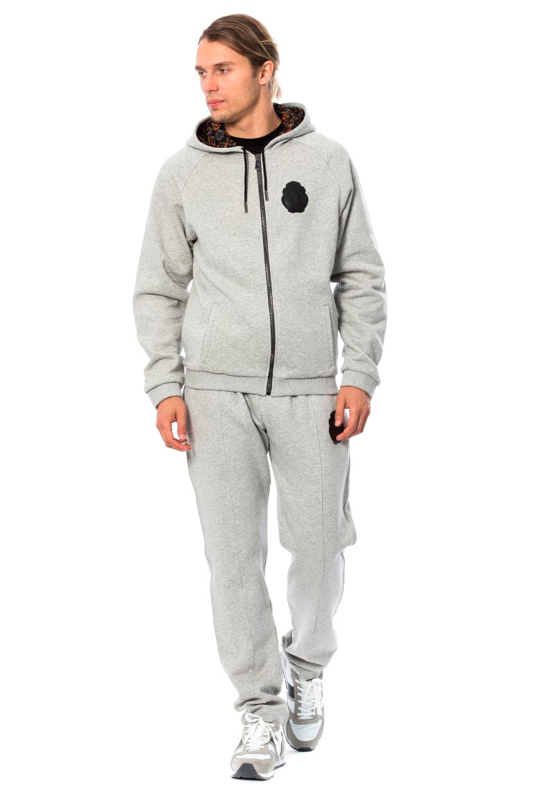 Billionaire Italian Couture Elegant Gray Hooded Cotton Men's Sweatsuit