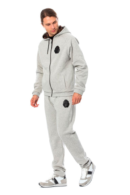 Billionaire Italian Couture Elegant Gray Hooded Cotton Men's Sweatsuit