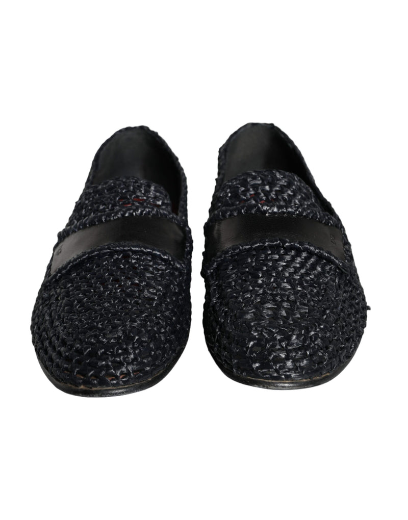 Dolce & Gabbana Black Woven Raffia Slip On Loafers Men Men's Shoes (Pre-Owned)