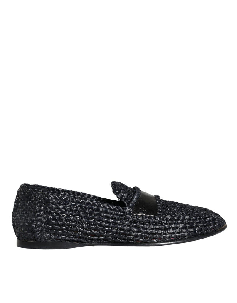 Dolce & Gabbana Black Woven Raffia Slip On Loafers Men Men's Shoes (Pre-Owned)