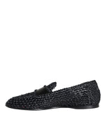 Dolce & Gabbana Black Woven Raffia Slip On Loafers Men Men's Shoes (Pre-Owned)