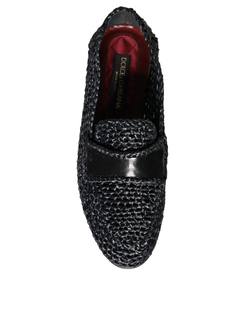 Dolce & Gabbana Black Woven Raffia Slip On Loafers Men Men's Shoes (Pre-Owned)