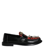 Dolce & Gabbana Black Leopard Print Studs Leather Loafers Men's Shoes