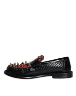 Dolce & Gabbana Black Leopard Print Studs Leather Loafers Men's Shoes