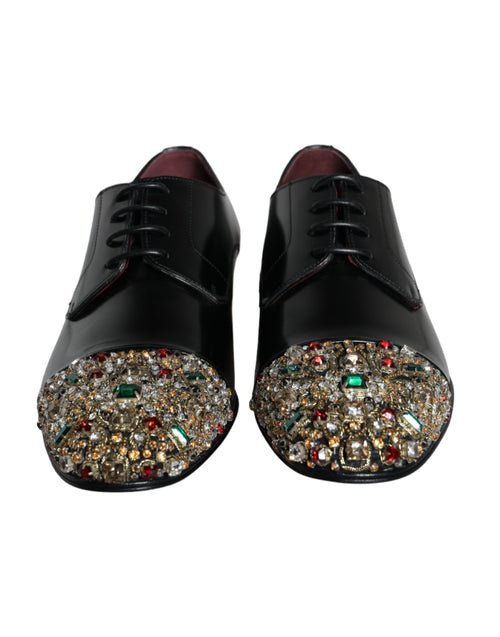 Dolce & Gabbana Black Leather RUNWAY POSITANO Crystal Derby Men Men's Shoes (Pre-Owned)