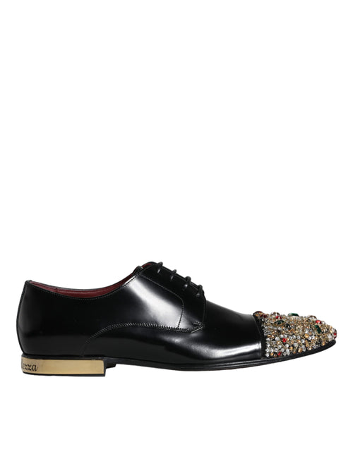 Dolce & Gabbana Black Leather RUNWAY POSITANO Crystal Derby Men Men's Shoes (Pre-Owned)