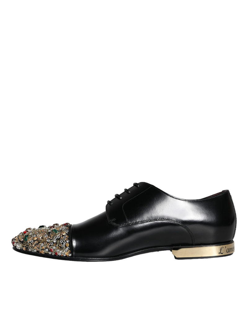 Dolce & Gabbana Black Leather RUNWAY POSITANO Crystal Derby Men Men's Shoes (Pre-Owned)