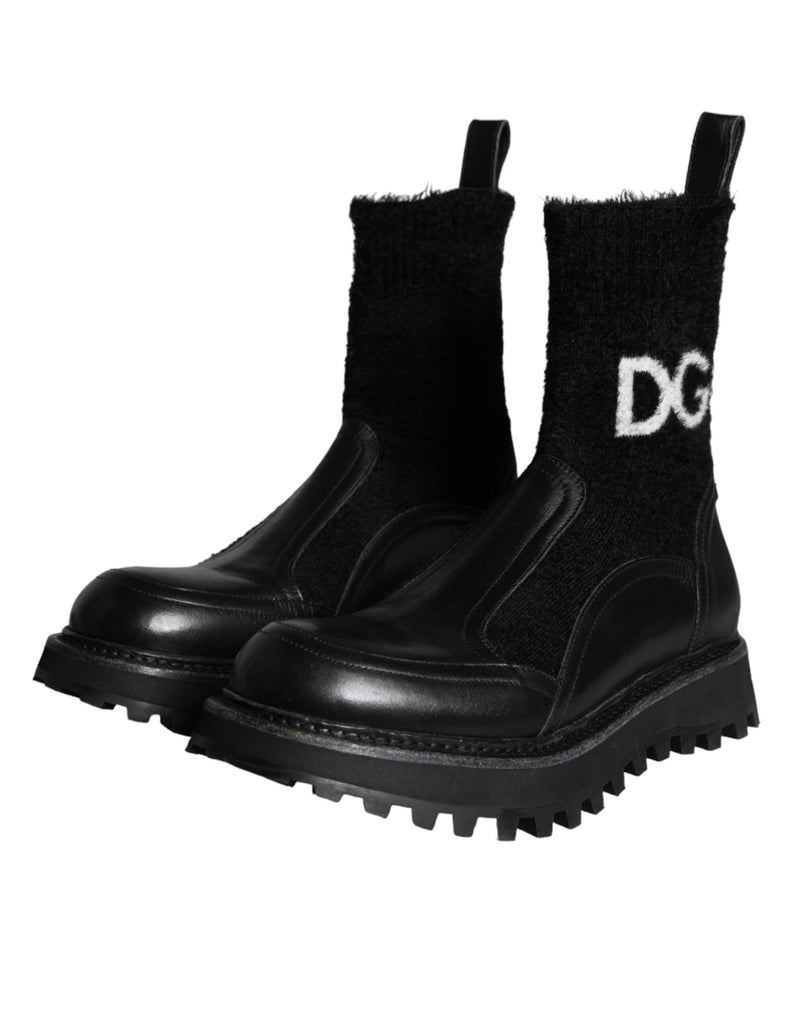 Dolce & Gabbana Black DG Logo Horse Sock Ankle Boots Men's Shoes (Pre-Owned)