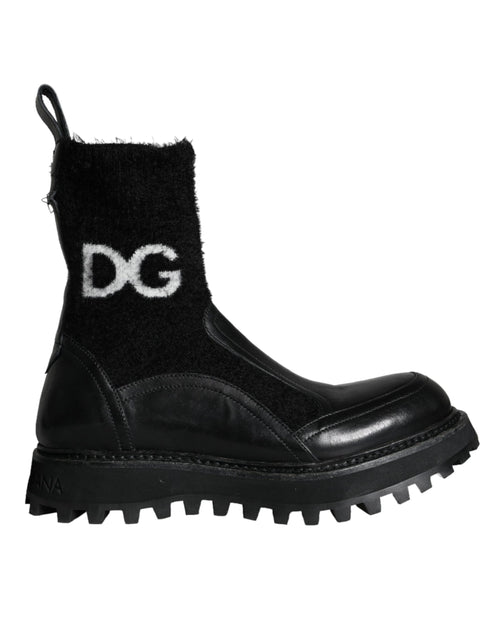 Dolce & Gabbana Black DG Logo Horse Sock Ankle Boots Men's Shoes (Pre-Owned)