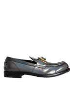 Dolce & Gabbana Silver Leather Logo Plaque Slip On Men Loafers Men's Shoes