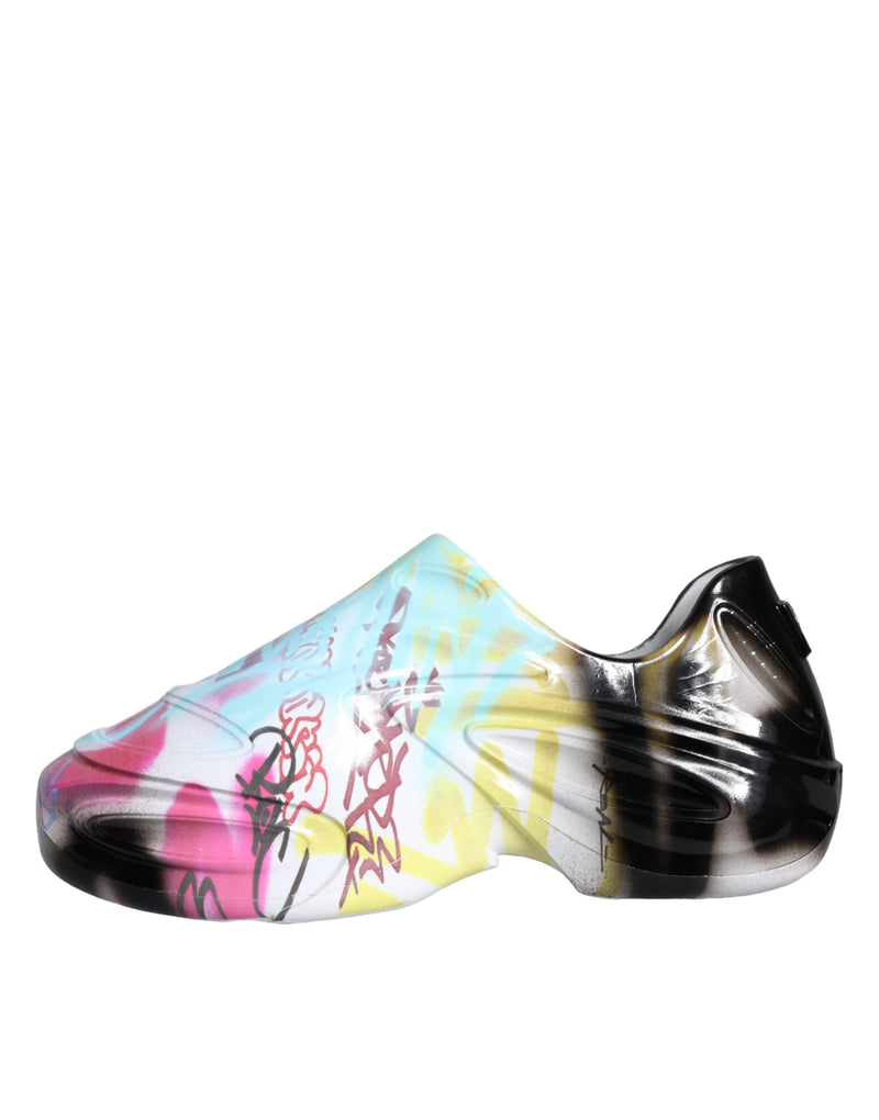 Dolce & Gabbana Multicolor Graffiti Rubber Low Top Sneakers Men's Shoes