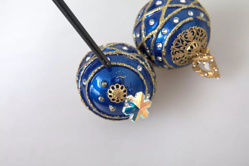 Dolce & Gabbana Gold Brass Blue Dangle Christmas Ball Crystal Clip On Women's Earrings (Pre-Owned)