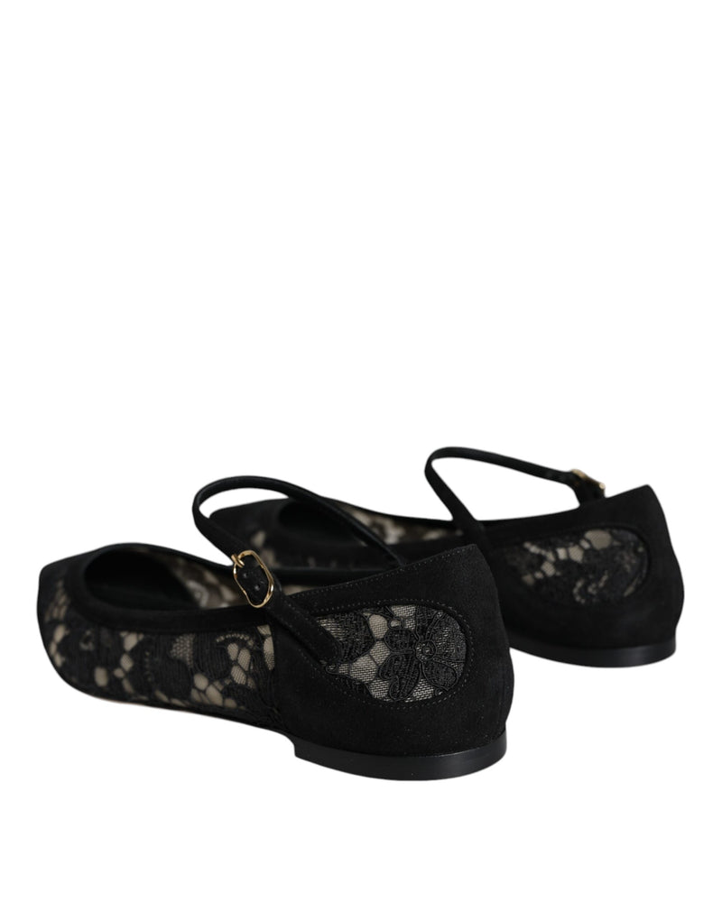 Dolce & Gabbana Black Taormina Lace Bellucci Flats Women's Shoes