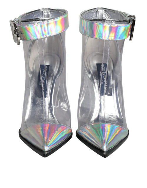 Dolce & Gabbana Silver Iridescent PVC Pointed Short Boots Women's Shoes