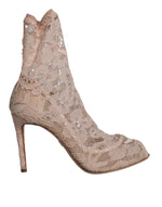 Dolce & Gabbana Beige Stretch Taormina Lace Boots Women's Shoes (Pre-Owned)