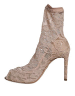 Dolce & Gabbana Beige Stretch Taormina Lace Boots Women's Shoes (Pre-Owned)