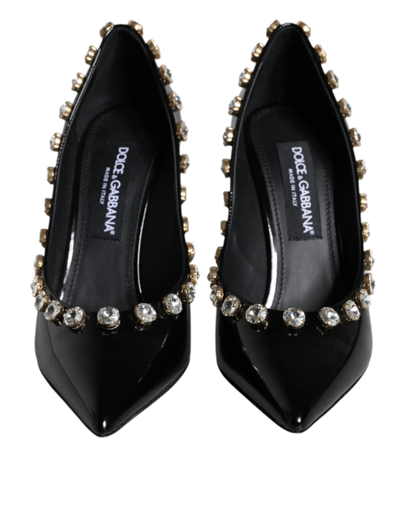 Dolce & Gabbana Black Crystals Leather High Heels Pumps Women's Shoes