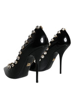 Dolce & Gabbana Black Crystals Leather High Heels Pumps Women's Shoes