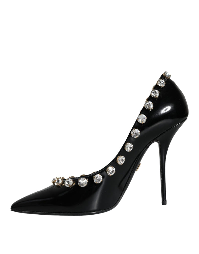 Dolce & Gabbana Black Crystals Leather High Heels Pumps Women's Shoes