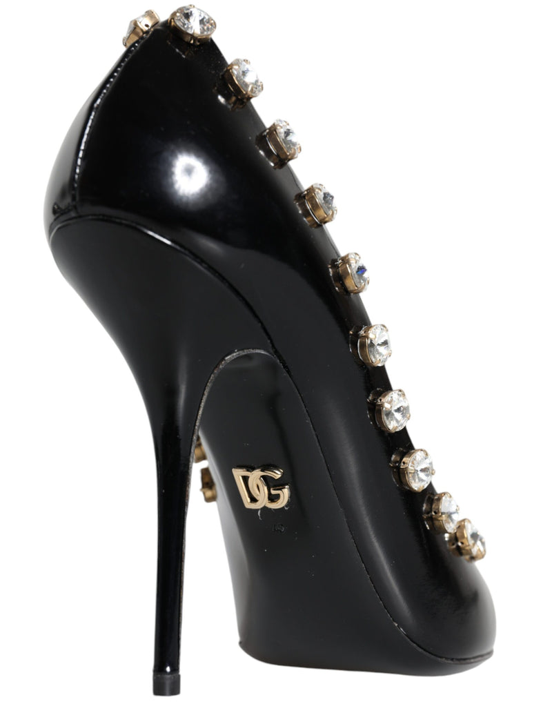 Dolce & Gabbana Black Crystals Leather High Heels Pumps Women's Shoes