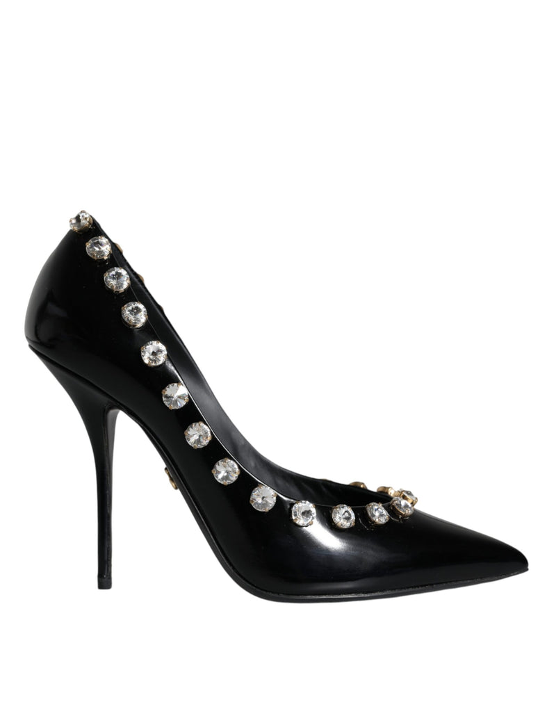 Dolce & Gabbana Black Crystals Leather High Heels Pumps Women's Shoes