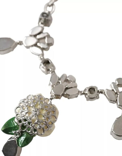 Dolce & Gabbana Silver Brass Clear Crystal Roses Pendants Women's Necklace