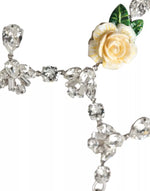 Dolce & Gabbana Silver Brass Clear Crystal Roses Pendants Women's Necklace