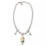 Dolce & Gabbana Silver Brass Clear Crystal Roses Pendants Women's Necklace