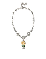 Dolce & Gabbana Silver Brass Clear Crystal Roses Pendants Women's Necklace