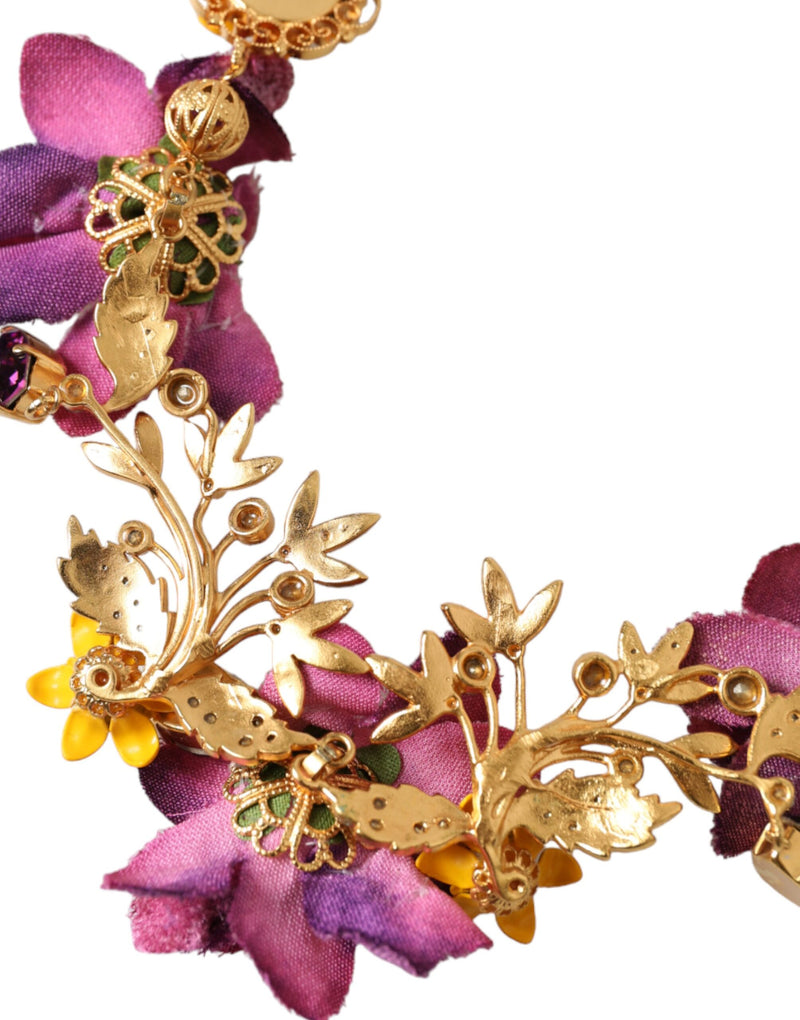 Dolce & Gabbana Gold Brass Mix Fiori Flowers Crystal Chain Women's Necklace