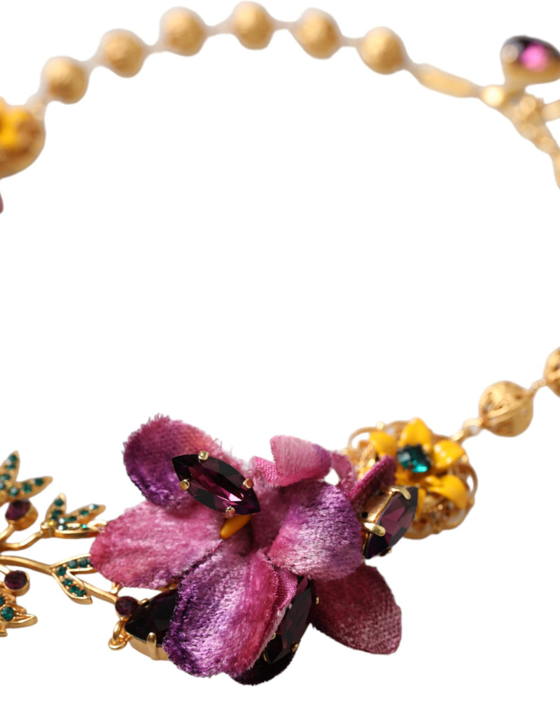 Dolce & Gabbana Gold Brass Mix Fiori Flowers Crystal Chain Women's Necklace