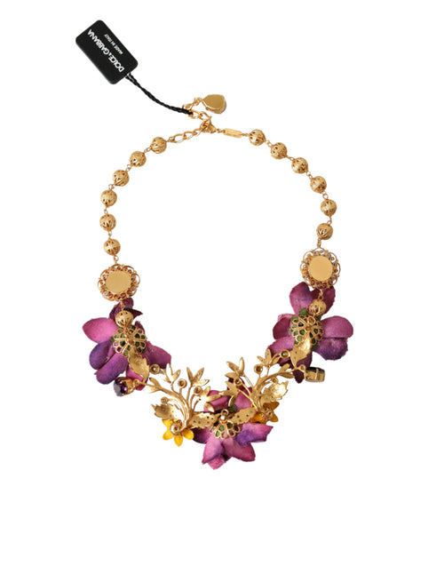 Dolce & Gabbana Gold Brass Mix Fiori Flowers Crystal Chain Women's Necklace