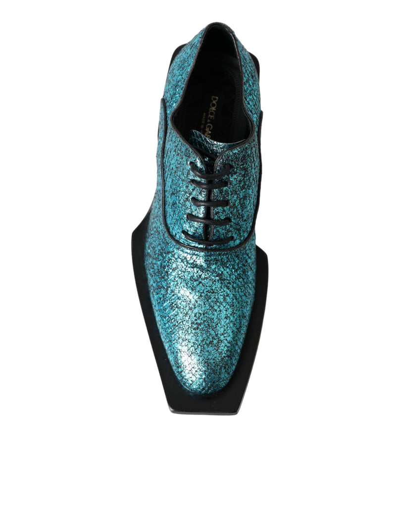 Dolce & Gabbana Blue Leather Derby Block Heels Dress Men's Shoes