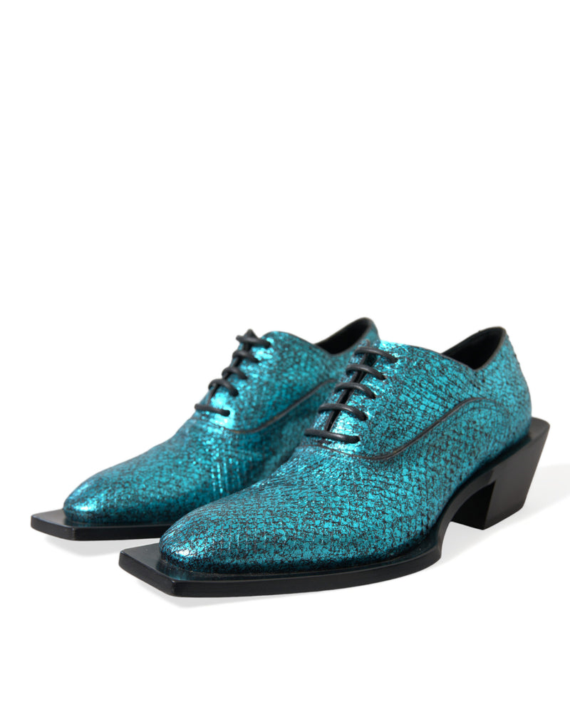 Dolce & Gabbana Blue Leather Derby Block Heels Dress Men's Shoes