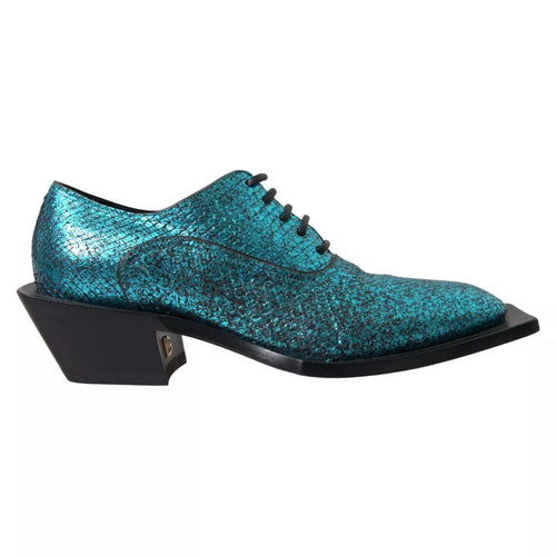 Dolce & Gabbana Blue Leather Derby Block Heels Dress Men's Shoes