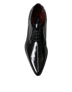 Dolce & Gabbana Black Leather Crystal Dress Formal Men's Shoes