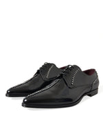 Dolce & Gabbana Black Leather Crystal Dress Formal Men's Shoes