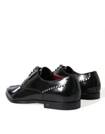 Dolce & Gabbana Black Leather Crystal Dress Formal Men's Shoes