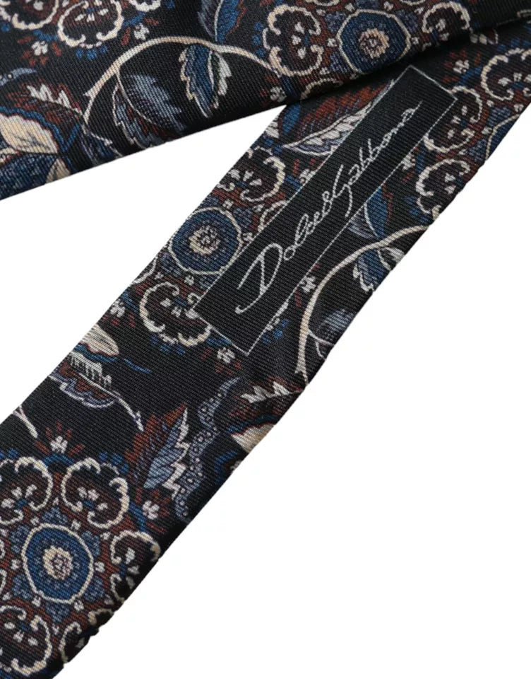 Dolce & Gabbana Black Floral Pattern Silk Adjustable Men Men's Tie