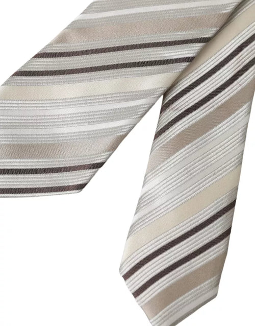 Dolce & Gabbana Beige Stripes Fantasy Silk Adjustable Men Men's Tie