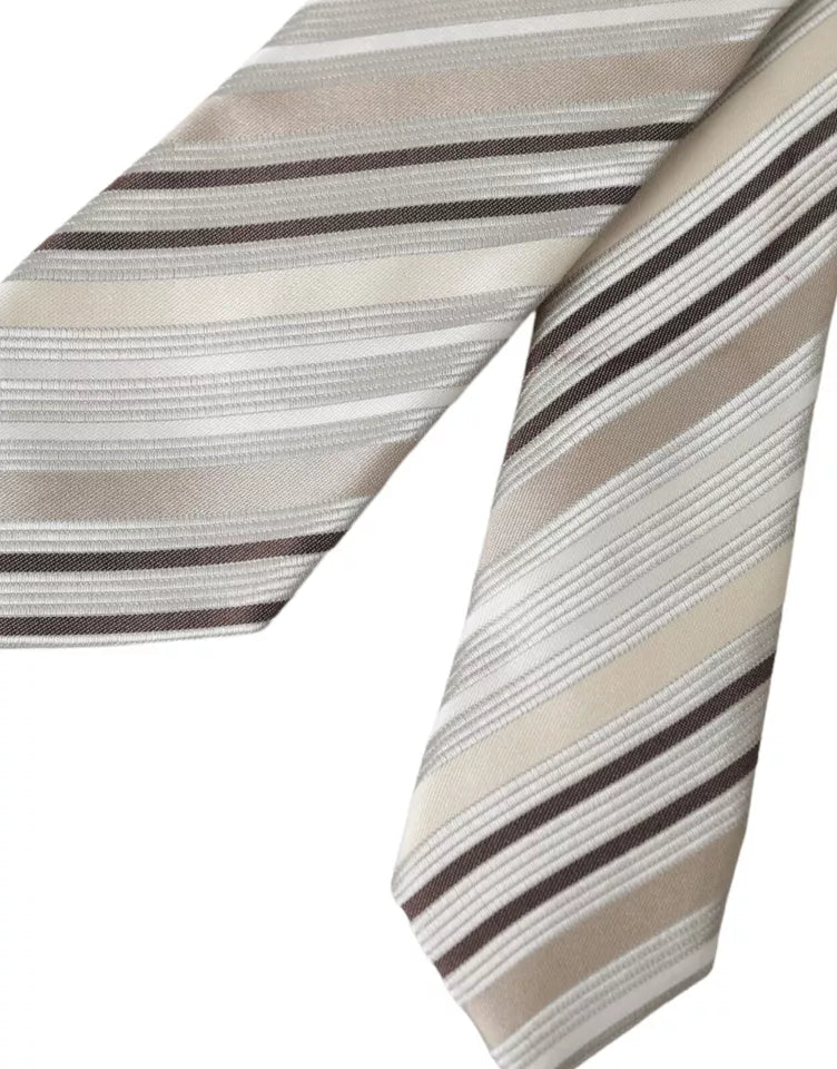 Dolce & Gabbana Beige Stripes Fantasy Silk Adjustable Men Men's Tie