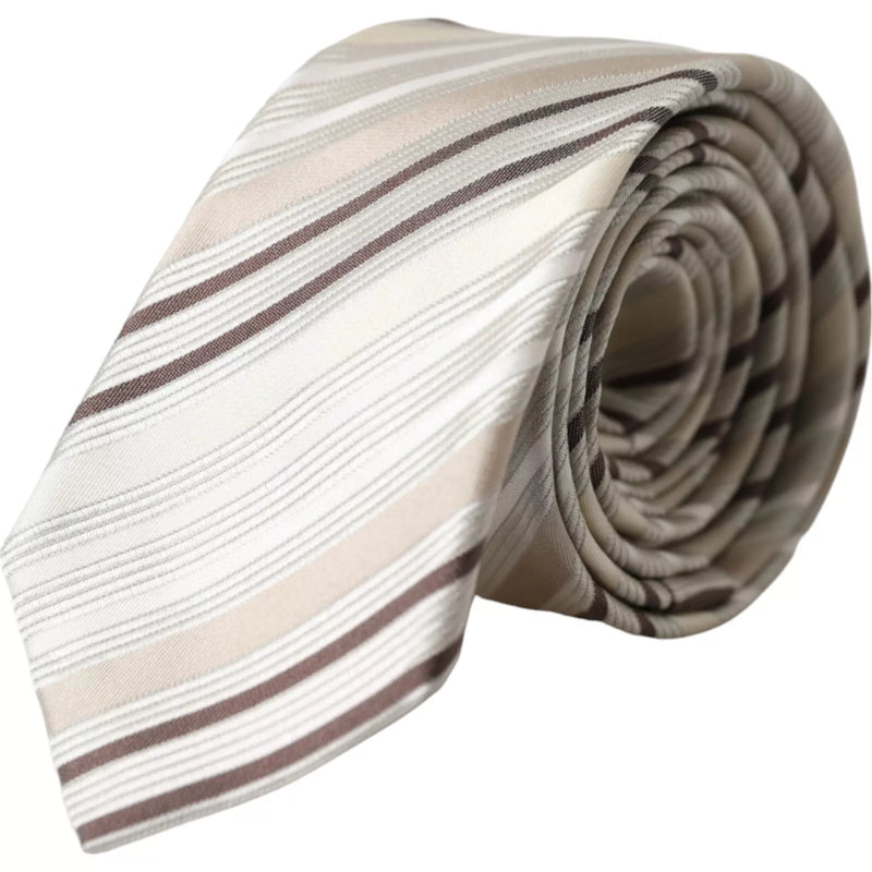 Dolce & Gabbana Beige Stripes Fantasy Silk Adjustable Men Men's Tie